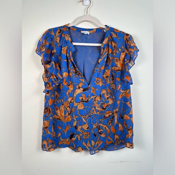 A.L.C. Women’s Blue Silk June V-Neck Blouse Top and Flouncy Skirt Set Size 10 - Picture 6 of 14